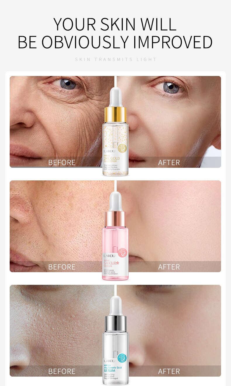 Skin Care Set Hyaluronic Acid Vitamin C 24K Gold Snail Moisturizing Essence Whitening Face Serum Korean Skin Care Products 17ML