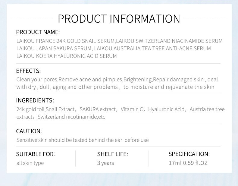 Skin Care Set Hyaluronic Acid Vitamin C 24K Gold Snail Moisturizing Essence Whitening Face Serum Korean Skin Care Products 17ML