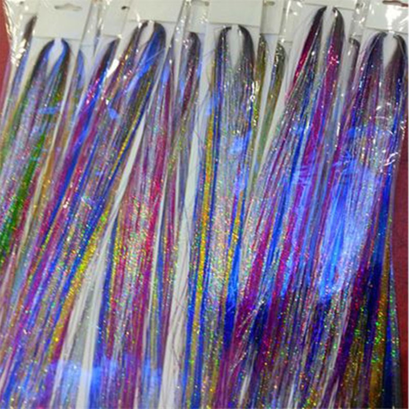 Sparkle Shiny Hair Tinsel Rainbow Silk Hair Extensions Dazzles Women Hippie for Braiding Headdress Long 100cm 120 Strands/bag