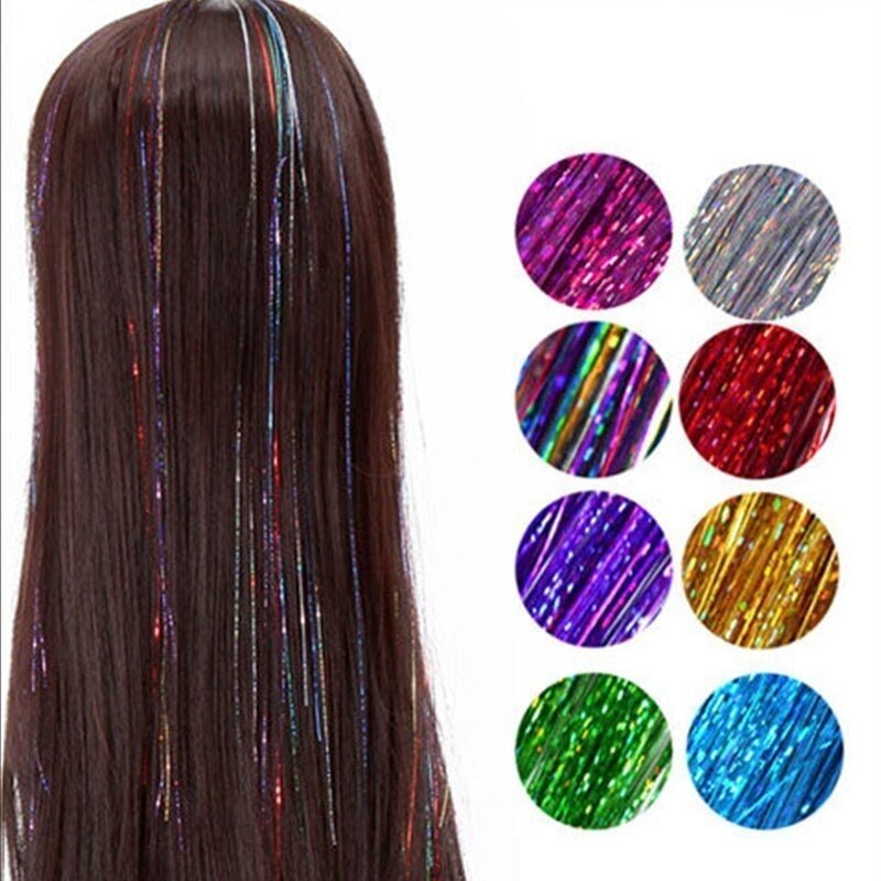 Sparkle Shiny Hair Tinsel Rainbow Silk Hair Extensions Dazzles Women Hippie for Braiding Headdress Long 100cm 120 Strands/bag Sparkle Shiny Hair Tinsel Rainbow Silk Hair Extensions Dazzles Women Hippie for Braiding Headdress Long 100cm 120 Strands/bag