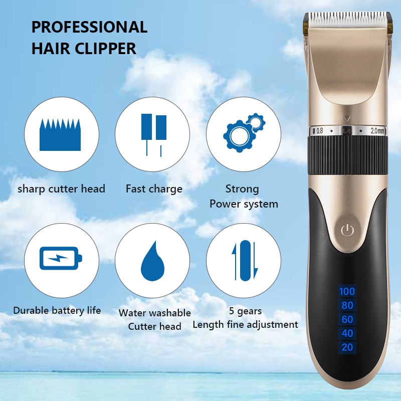 Professional Hair Clipper Men's Barber Beard Trimmer Rechargeable Hair Cutting Machine Ceramic Blade Low Noise Adult Kid Haircut Professional Hair Clipper Men's Barber Beard Trimmer Rechargeable Hair Cutting Machine Ceramic Blade Low Noise Adult Kid Haircut