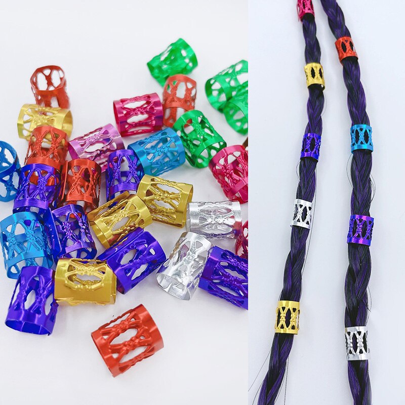 30Pcs Colorful Hair Tube Adjustable Dreadlock Dread Braids Beads Cuffs Clip for Women Men Kids Hair Accessories Styling Tools