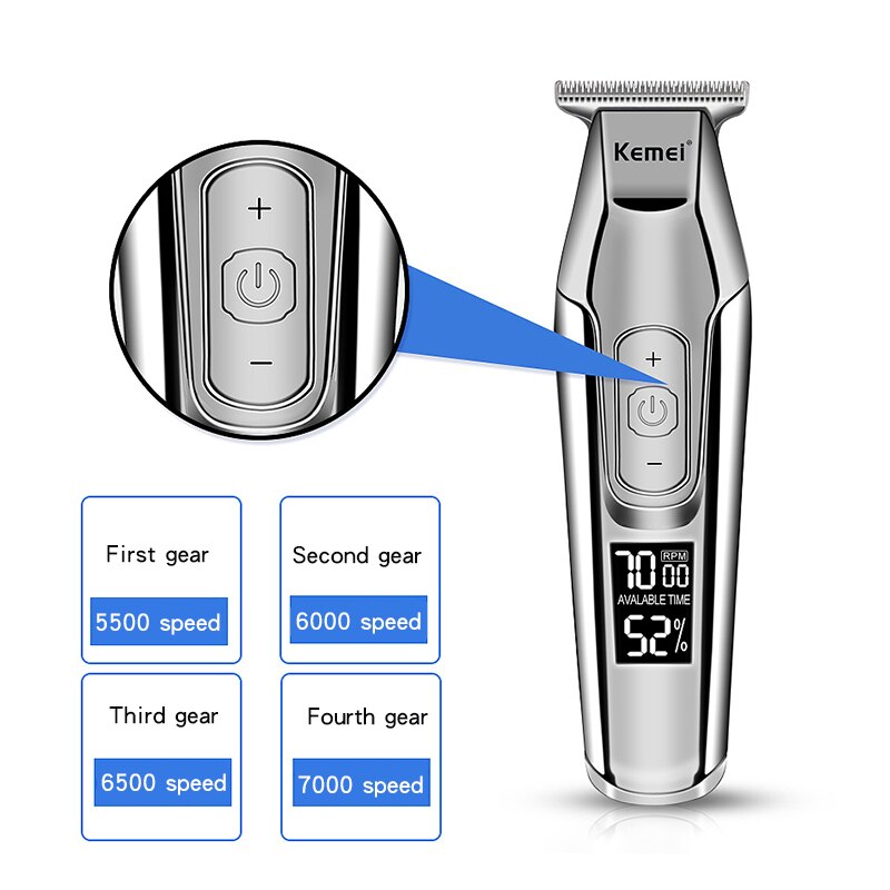 Kemei Professional Hair Clipper Beard Trimmer for Men Adjustable Speed LED Digital Hair Clipper Carving Clippers Electric Razor
