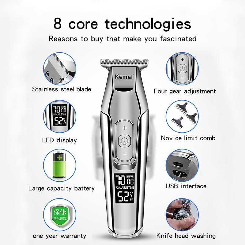Kemei Professional Hair Clipper Beard Trimmer for Men Adjustable Speed LED Digital Hair Clipper Carving Clippers Electric Razor Kemei Professional Hair Clipper Beard Trimmer for Men Adjustable Speed LED Digital Hair Clipper Carving Clippers Electric Razor