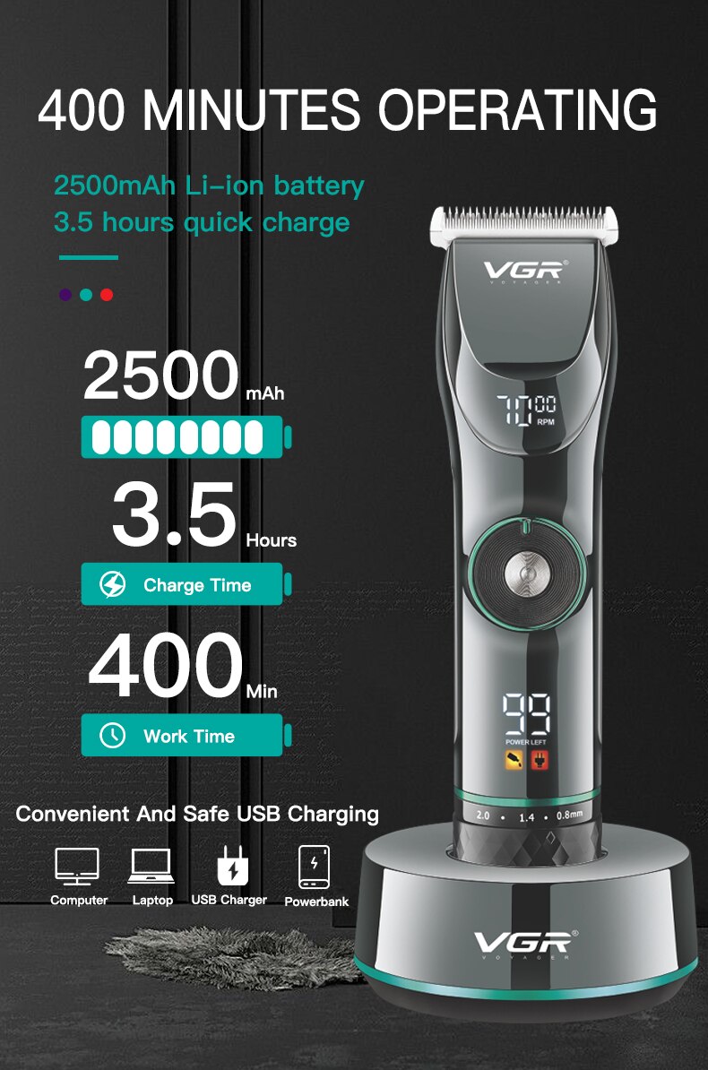 Professional Cordless 15 Speed Adjustable Hair Trimmer For Men Beard Hair Clipper Electric Hair Cutting Machine Barber Shop Kit