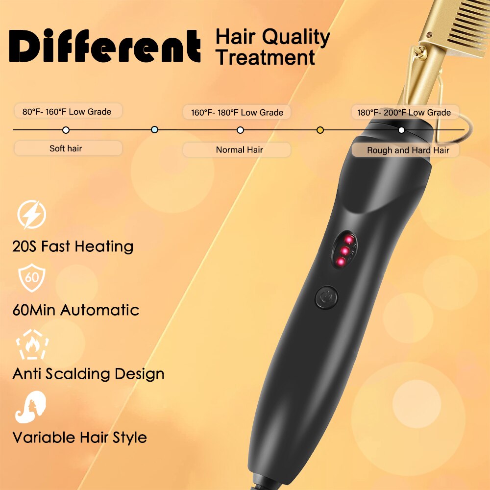 Leeons Black Hot Comb Hair Straightener Flat Iron Electric Hot Heating Comb Wet And Dry Hair Curler Straight Styler Curling Iron