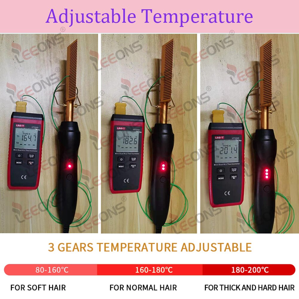 Leeons Black Hot Comb Hair Straightener Flat Iron Electric Hot Heating Comb Wet And Dry Hair Curler Straight Styler Curling Iron