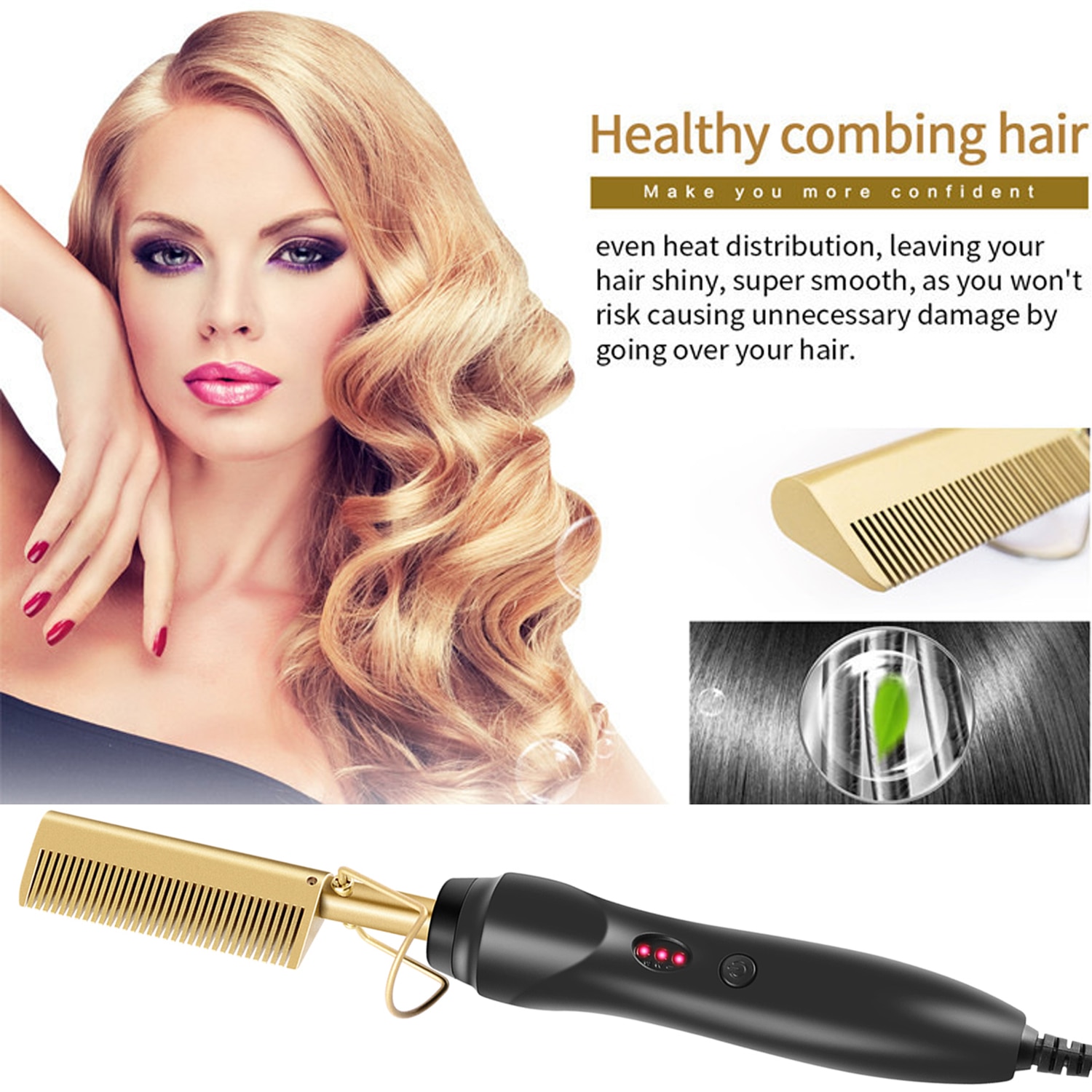 Leeons Black Hot Comb Hair Straightener Flat Iron Electric Hot Heating Comb Wet And Dry Hair Curler Straight Styler Curling Iron Leeons Black Hot Comb Hair Straightener Flat Iron Electric Hot Heating Comb Wet And Dry Hair Curler Straight Styler Curling Iron