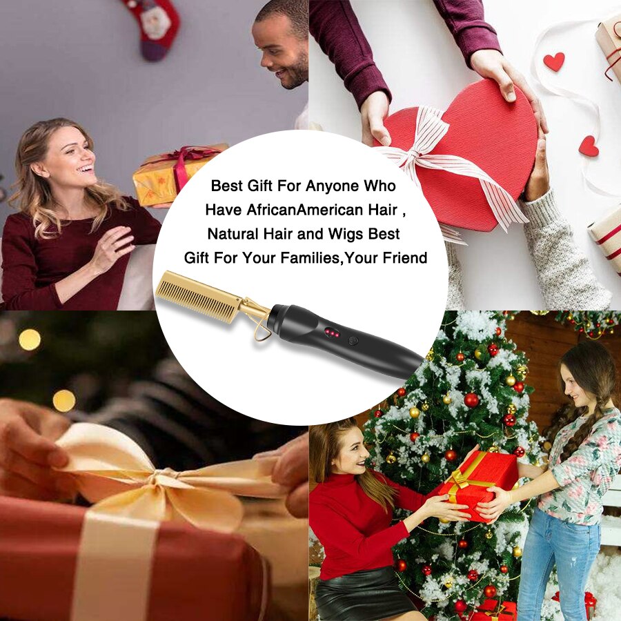 Leeons Black Hot Comb Hair Straightener Flat Iron Electric Hot Heating Comb Wet And Dry Hair Curler Straight Styler Curling Iron