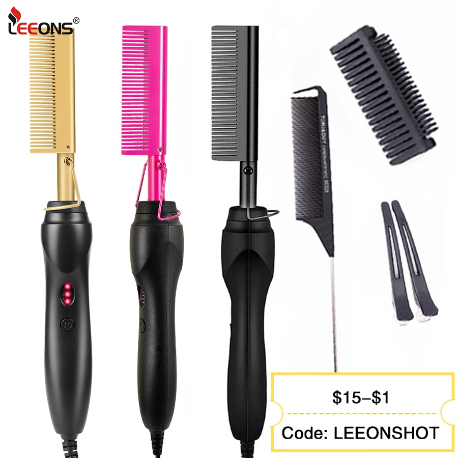 Leeons Black Hot Comb Hair Straightener Flat Iron Electric Hot Heating Comb Wet And Dry Hair Curler Straight Styler Curling Iron Leeons Black Hot Comb Hair Straightener Flat Iron Electric Hot Heating Comb Wet And Dry Hair Curler Straight Styler Curling Iron