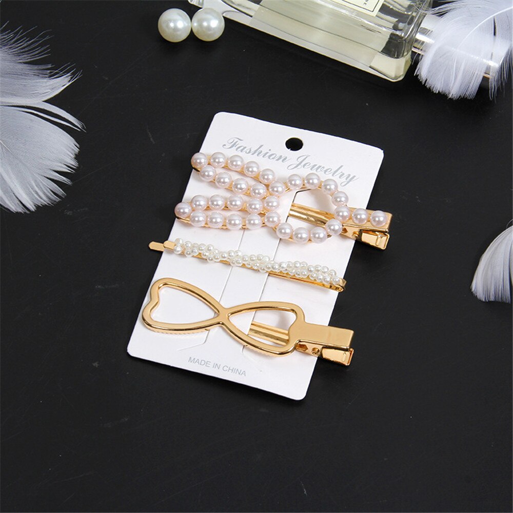 3pcs/set Women Girls Pearl Crystal Hairpins Side Clip Hair Jewelry Trendy Geometric Headwear Fashion Hair Accessories Barrettes