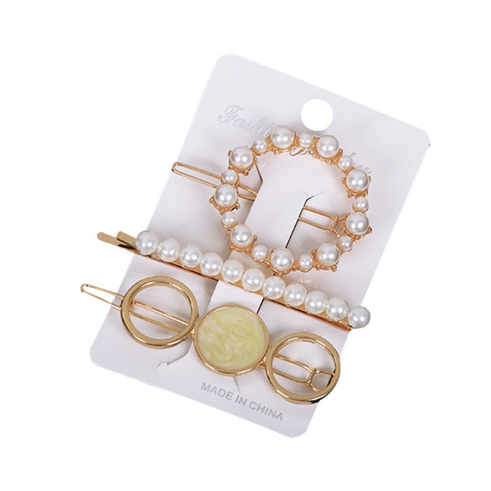 3pcs/set Women Girls Pearl Crystal Hairpins Side Clip Hair Jewelry Trendy Geometric Headwear Fashion Hair Accessories Barrettes