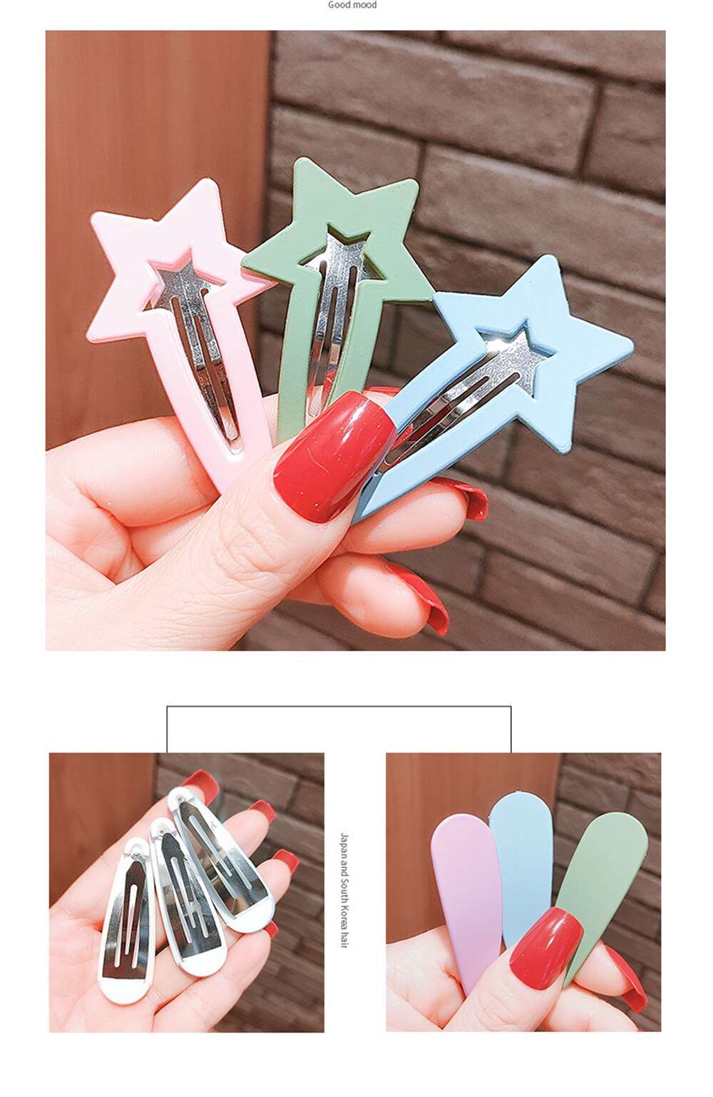 6Pcs/Set Hairgrip Candy Color Matte Hair Clip Rabbit Ears Oval Triangle Hairpins Women Girls Hair Accessories Geometric Barrette