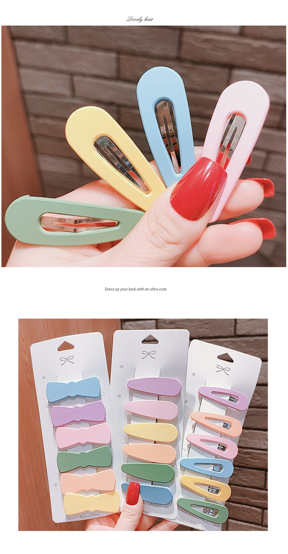 6Pcs/Set Hairgrip Candy Color Matte Hair Clip Rabbit Ears Oval Triangle Hairpins Women Girls Hair Accessories Geometric Barrette
