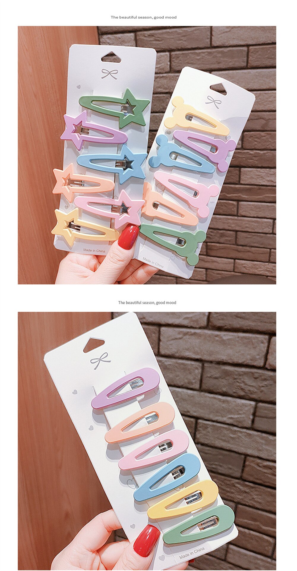 6Pcs/Set Hairgrip Candy Color Matte Hair Clip Rabbit Ears Oval Triangle Hairpins Women Girls Hair Accessories Geometric Barrette