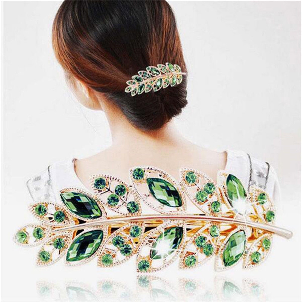 Beauty Women Fashion Hair Clip Creative Leaf Crystal Alloy Rhinestone Barrette Hairpin Headband Korean Hair Accessories Beauty Women Fashion Hair Clip Creative Leaf Crystal Alloy Rhinestone Barrette Hairpin Headband Korean Hair Accessories