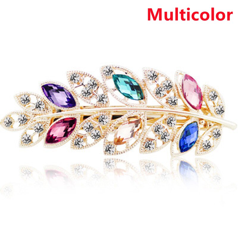Beauty Women Fashion Hair Clip Creative Leaf Crystal Alloy Rhinestone Barrette Hairpin Headband Korean Hair Accessories