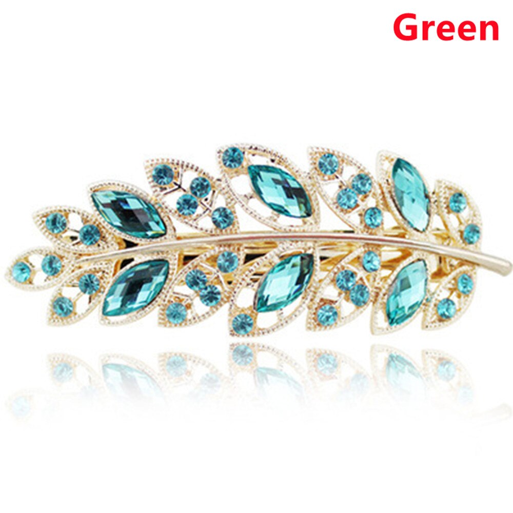 Beauty Women Fashion Hair Clip Creative Leaf Crystal Alloy Rhinestone Barrette Hairpin Headband Korean Hair Accessories