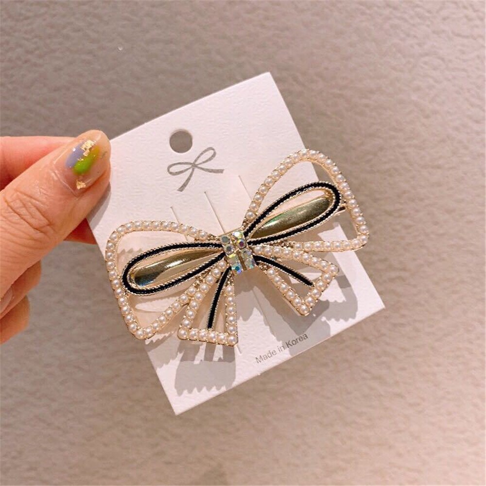 New Women Elegant Luxury Crystals Pearls Bow Flower Hairpins Sweet Headband Hair Clips Barrettes Fashion Hair Accessories