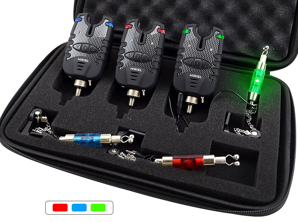 3 Carp Fishing Bite Alarm and Swinger Set Water Resistant Blue LED Fishing Swingers Fish Bite Indicator