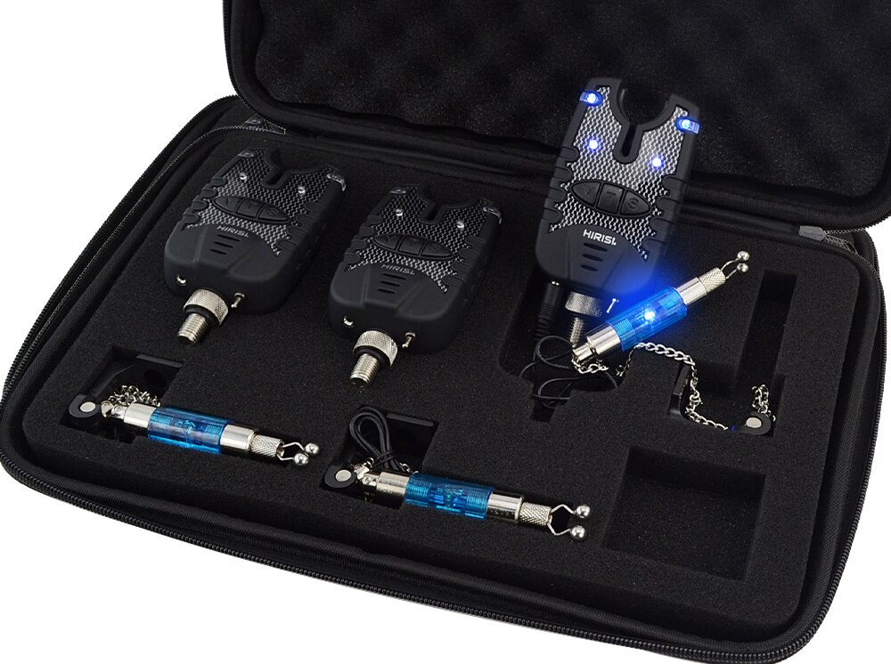 3 Carp Fishing Bite Alarm and Swinger Set Water Resistant Blue LED Fishing Swingers Fish Bite Indicator