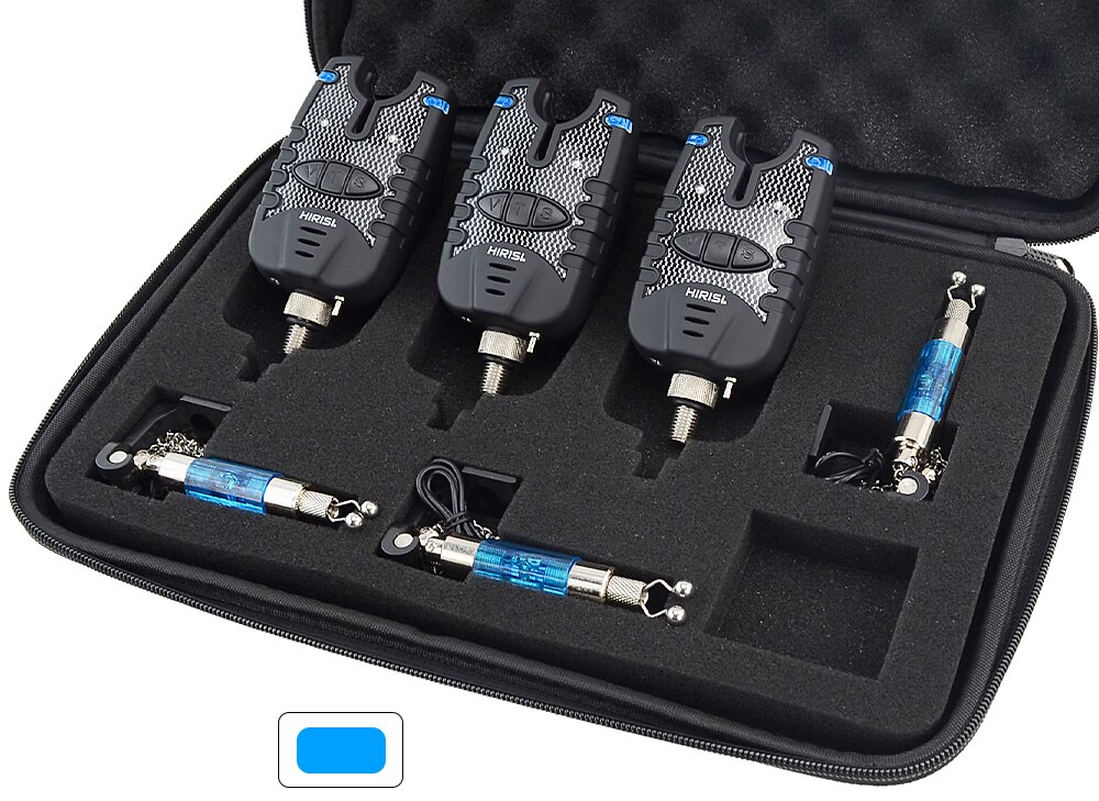 3 Carp Fishing Bite Alarm and Swinger Set Water Resistant Blue LED Fishing Swingers Fish Bite Indicator
