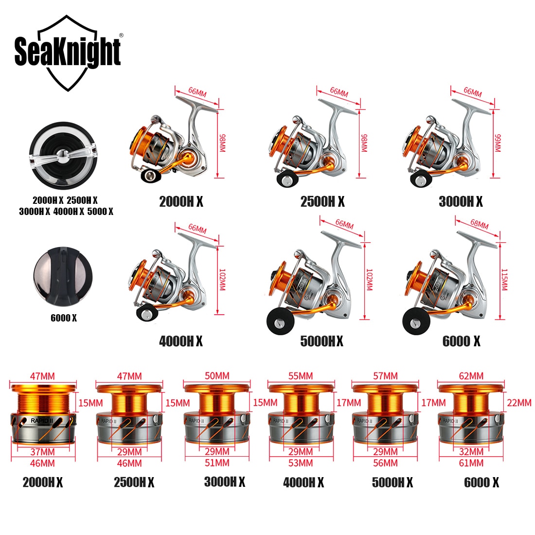 SeaKnight Brand RAPID II X Series Spinning Fishing Reels, 6.2:1 4.7:1 Anti-corrosive Reel, 33lbs Max Drag for Saltwater Fishing SeaKnight Brand RAPID II X Series Spinning Fishing Reels, 6.2:1 4.7:1 Anti-corrosive Reel, 33lbs Max Drag for Saltwater Fishing