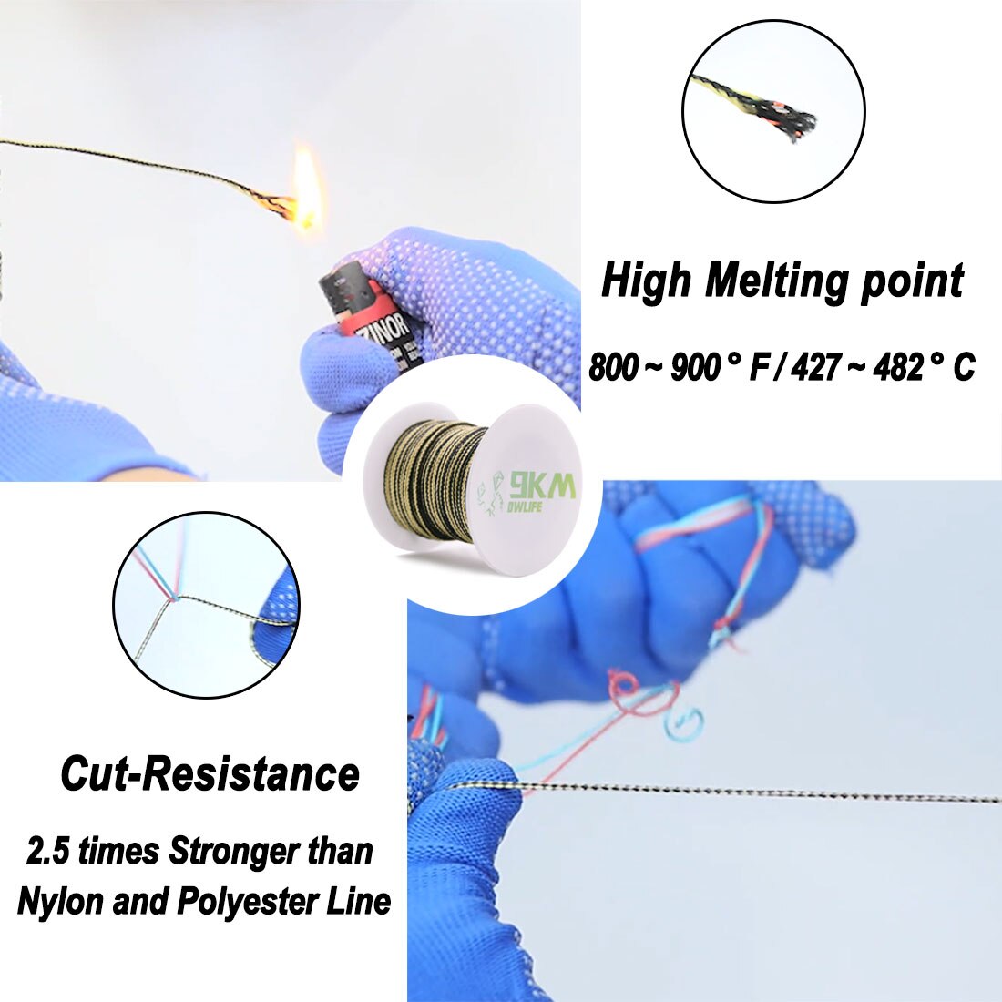 Kevlar Line 80~400lb Braided Fishing Assist Line Kite Flying String Outdoor Camping Hiking Dirt-resistant Yellow&black 50~1000ft