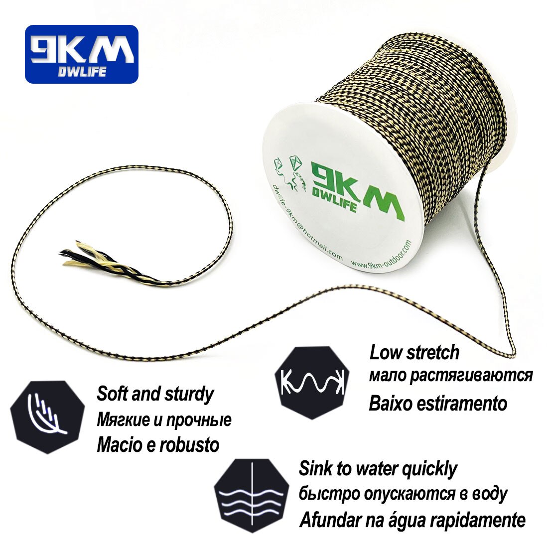 Kevlar Line 80~400lb Braided Fishing Assist Line Kite Flying String Outdoor Camping Hiking Dirt-resistant Yellow&black 50~1000ft