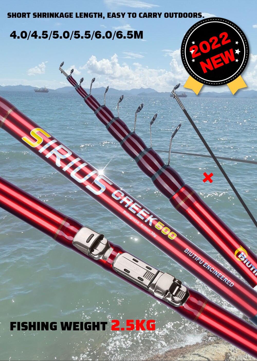 BIUTIFU Telescopic Fishing Rod 4/4.5/5/5.5/6/6.5m T800 Carbon Travel UltraLight Spinning Float Outdoor 30g Trout Bolognese Pole