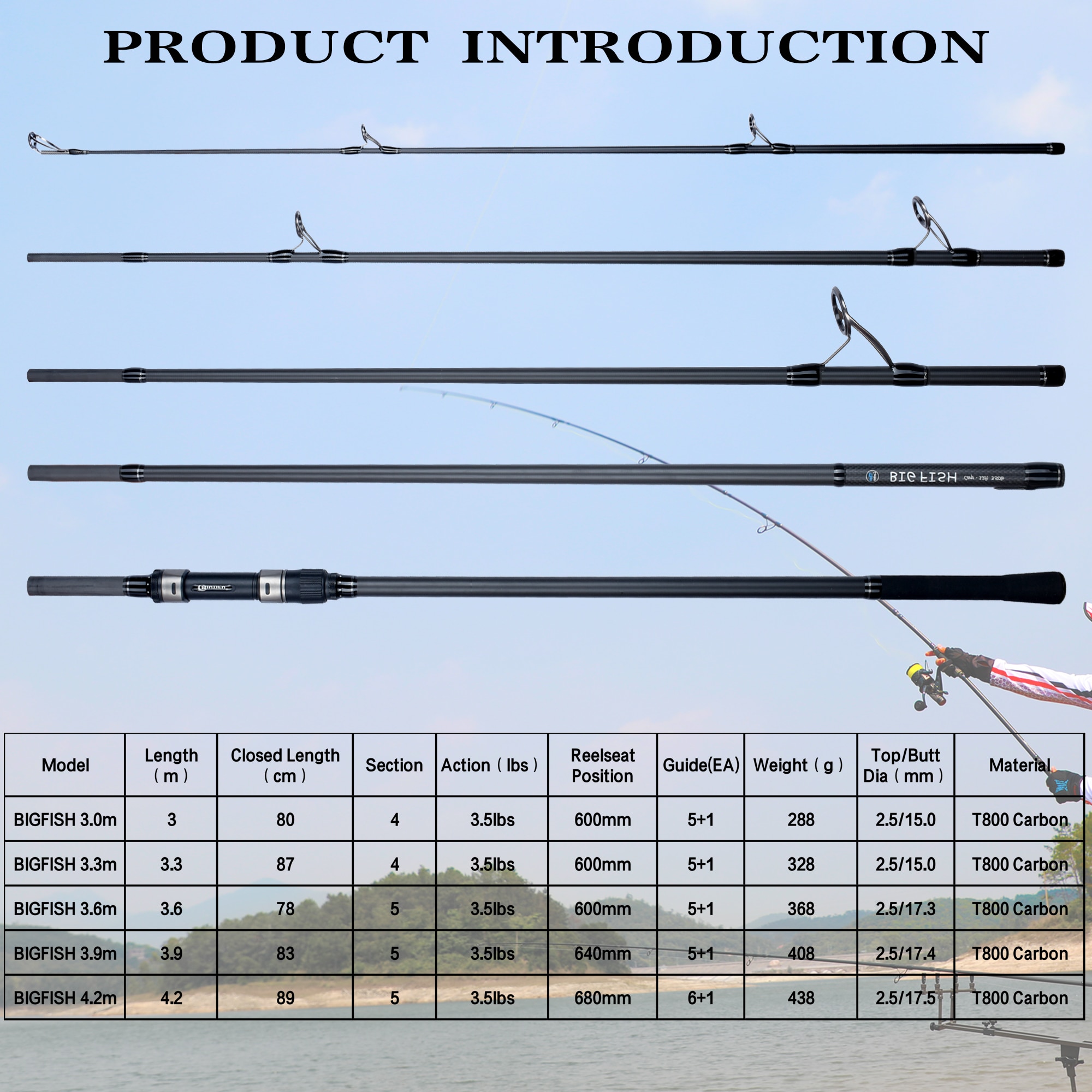 BIUTIFU BIGFISH Carp Fishing Rod 4.2/3.9/3.6/3.0m T800 Carbon Fibre 3.5lb Throwing 40-200g Travel Surfcasting Spinning Hard Pole BIUTIFU BIGFISH Carp Fishing Rod 4.2/3.9/3.6/3.0m T800 Carbon Fibre 3.5lb Throwing 40-200g Travel Surfcasting Spinning Hard Pole
