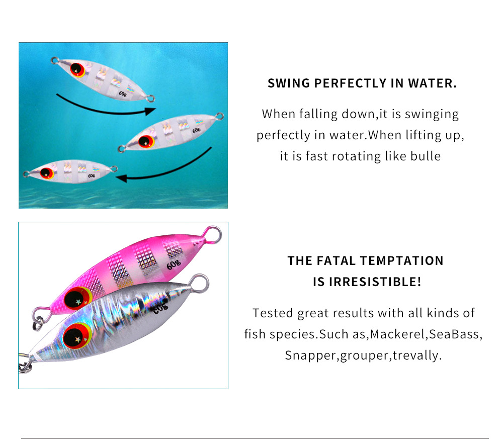 10 Pcs/Set Metal Hard Jig Lure Artificial Bait Shore Slow Jigging Super Bass Fishing Tackle 10g 20g 30g 40g 60g Supply Wholesale