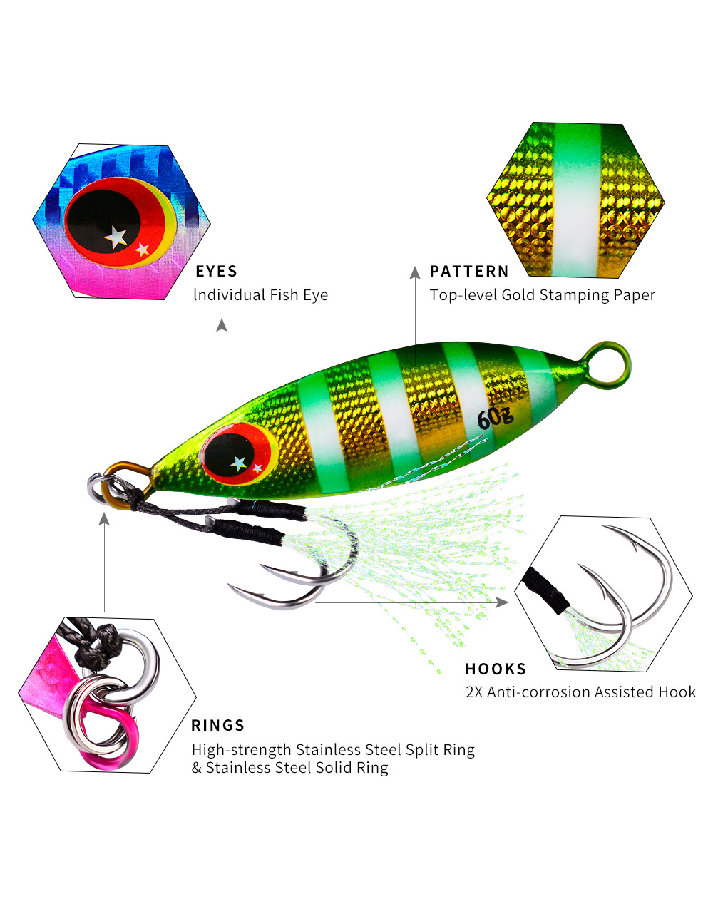 10 Pcs/Set Metal Hard Jig Lure Artificial Bait Shore Slow Jigging Super Bass Fishing Tackle 10g 20g 30g 40g 60g Supply Wholesale