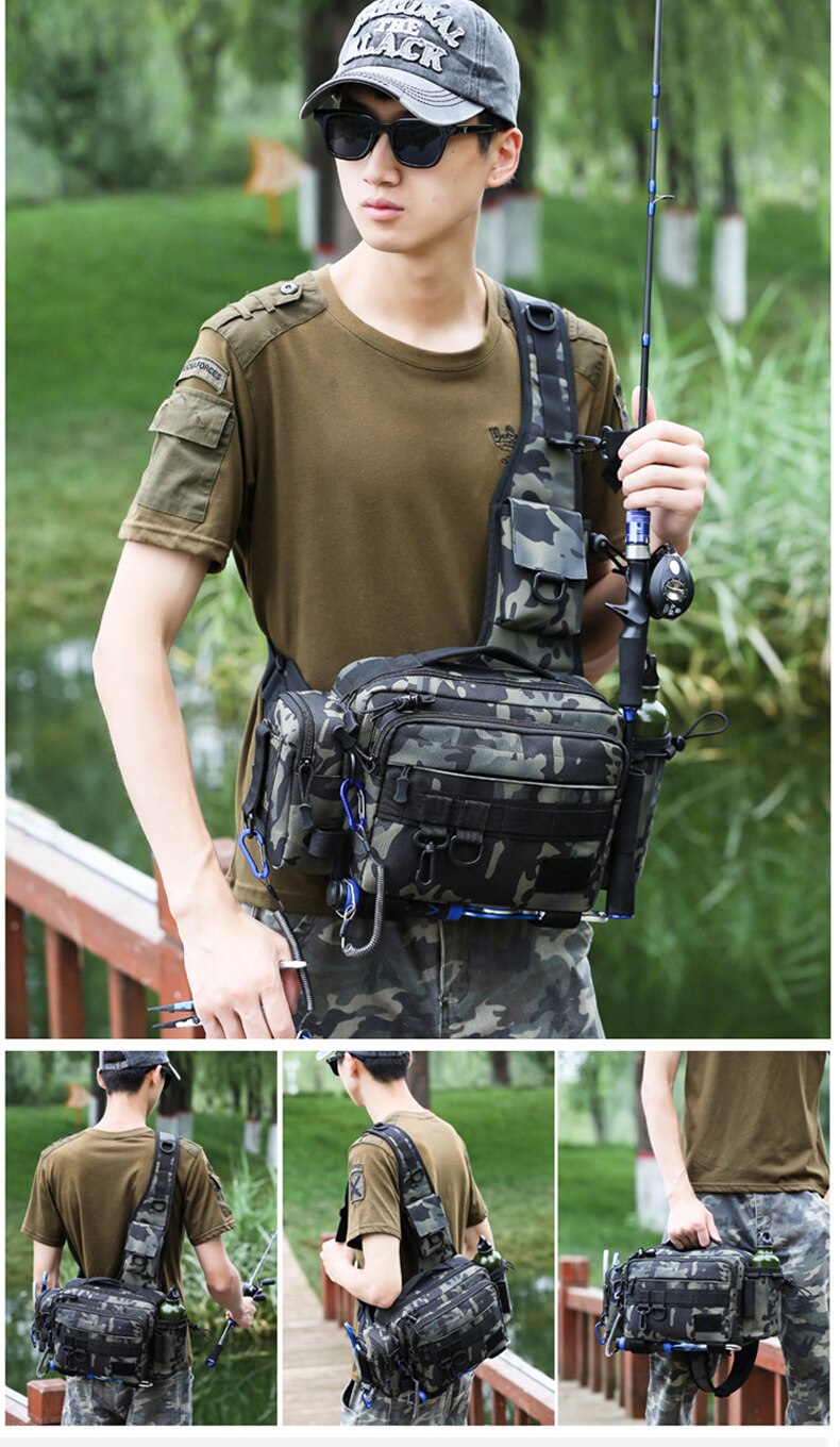 Multifunctional Fishing Tackle Bags Single Shoulder Crossbody Bag Waist Pack Fish Lures Gear Utility Storage Fishing Bag  X232G