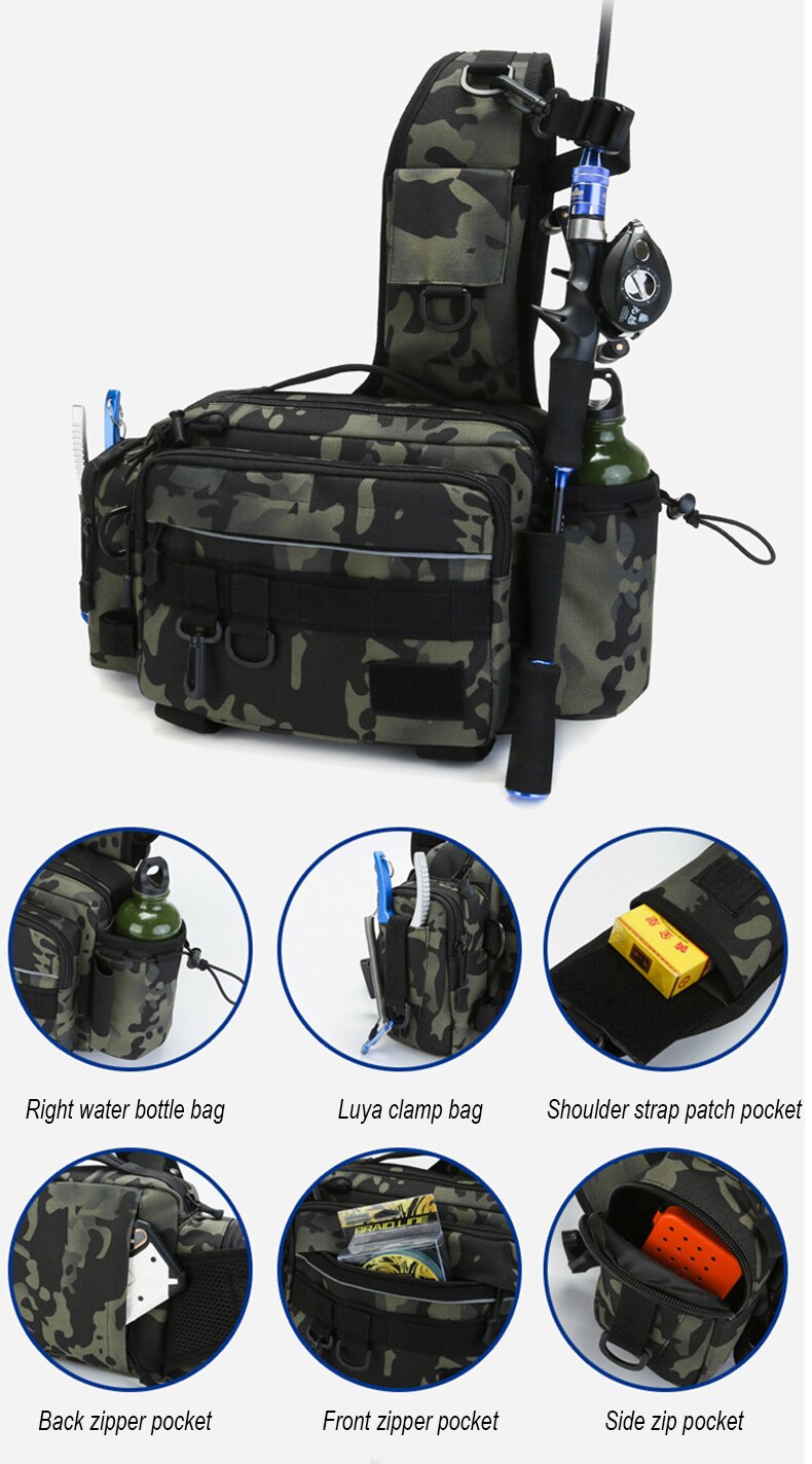 Multifunctional Fishing Tackle Bags Single Shoulder Crossbody Bag Waist Pack Fish Lures Gear Utility Storage Fishing Bag  X232G