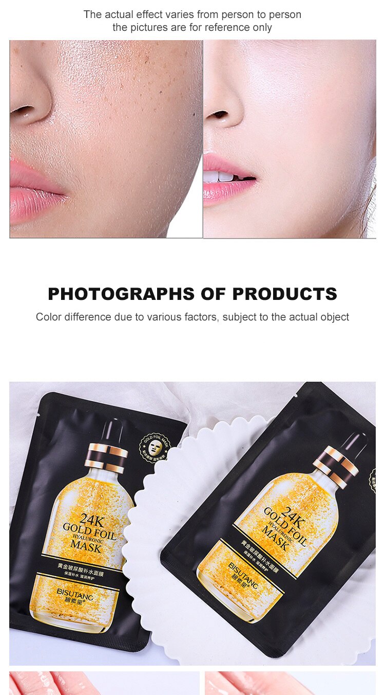 10 Pieces 24k Gold Hyaluronic Acid Moisturizing Film Moisturizing Tightening Brightening Anti-wrinkle and Skin Care Face Mask 10 Pieces 24k Gold Hyaluronic Acid Moisturizing Film Moisturizing Tightening Brightening Anti-wrinkle and Skin Care Face Mask