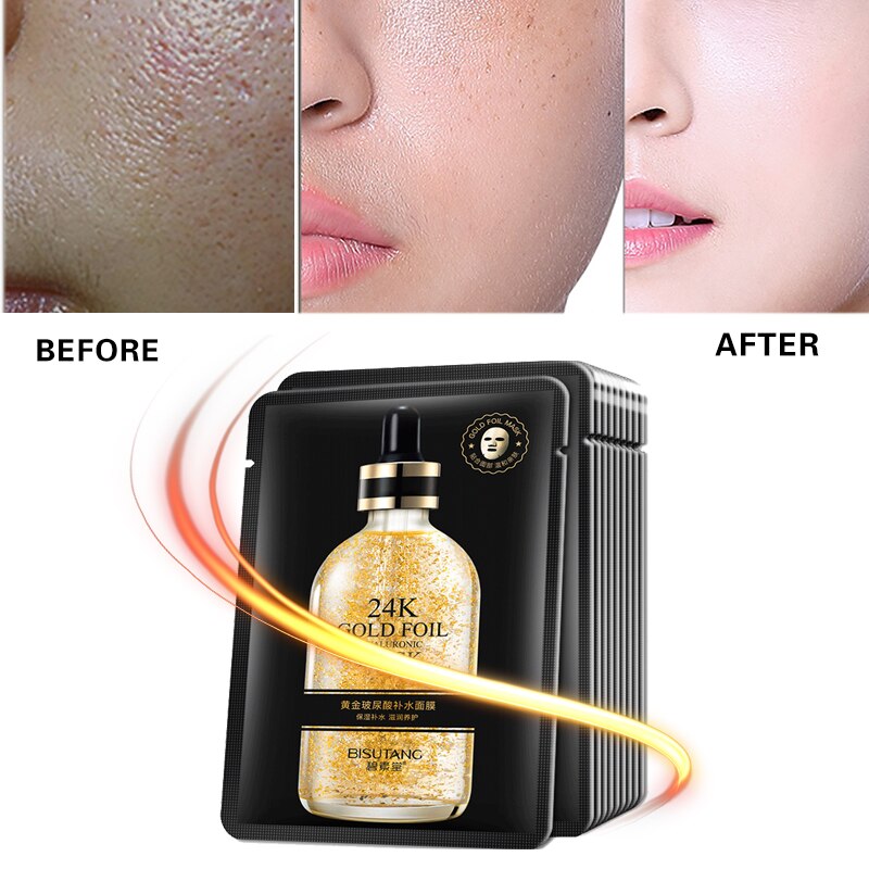 10 Pieces 24k Gold Hyaluronic Acid Moisturizing Film Moisturizing Tightening Brightening Anti-wrinkle and Skin Care Face Mask 10 Pieces 24k Gold Hyaluronic Acid Moisturizing Film Moisturizing Tightening Brightening Anti-wrinkle and Skin Care Face Mask