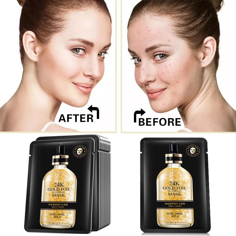 10 Pieces 24k Gold Hyaluronic Acid Moisturizing Film Moisturizing Tightening Brightening Anti-wrinkle and Skin Care Face Mask 10 Pieces 24k Gold Hyaluronic Acid Moisturizing Film Moisturizing Tightening Brightening Anti-wrinkle and Skin Care Face Mask