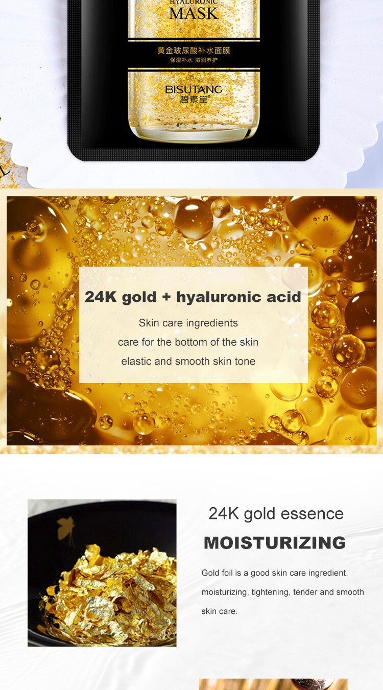 10 Pieces 24k Gold Hyaluronic Acid Moisturizing Film Moisturizing Tightening Brightening Anti-wrinkle and Skin Care Face Mask 10 Pieces 24k Gold Hyaluronic Acid Moisturizing Film Moisturizing Tightening Brightening Anti-wrinkle and Skin Care Face Mask