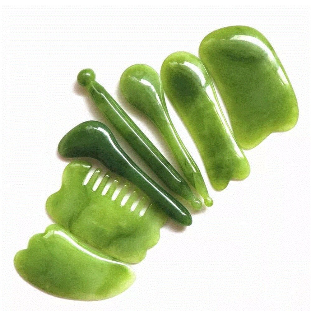 7pcs/set Jade Massagers For Face Body Gua Sha Scraper Beauty Facial Roller Set Natural Gouache Stone Massage Slimming Skin Care