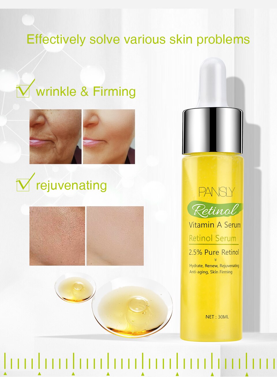 Facial Skin Serum Retinol Vitamin A  Moisturizing Brighten Firming Anti-Wrinkle Anti-Aging Care 30ml