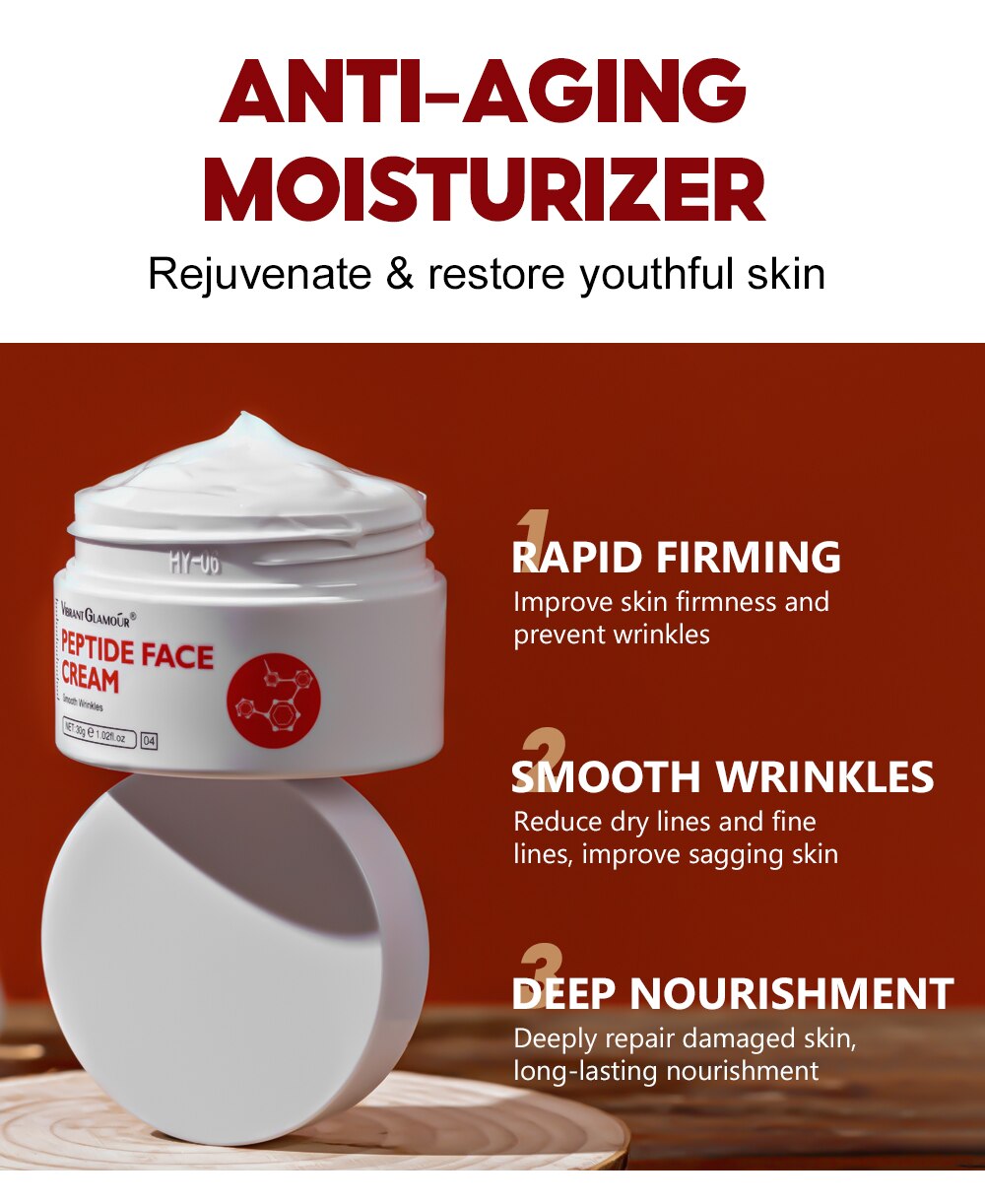 VIBRANT GLAMOUR Six Peptides Face Cream Anti Aging Wrinkle Whitening Moisturizing Collagen Firming Skin For Women Skin Care 30g