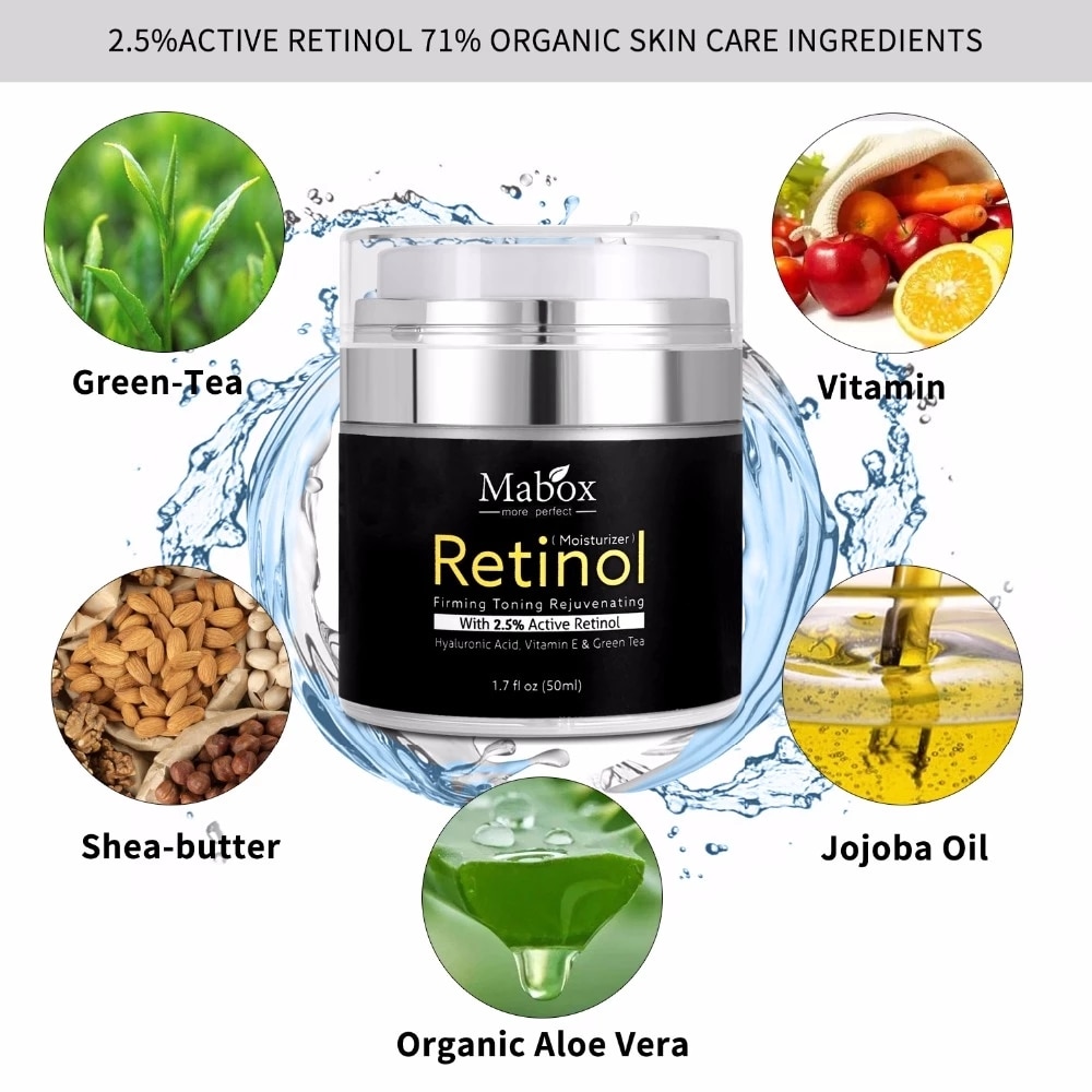 Mabox 2.5%Moisturizer Retinol Facial Cream Pure Retinol For Face Hyaluronic Acid Antiaging Vitamin E Collagen Retin-a Cream Mabox 2.5%Moisturizer Retinol Facial Cream Pure Retinol For Face Hyaluronic Acid Antiaging Vitamin E Collagen Retin-a Cream