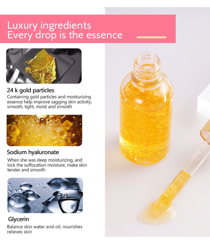 New Arrival 24k Gold Foil Face Serum Fruit Plant Essence Repairing Shrink Pores Whitening Moisturizing Skin Care Products 30ml