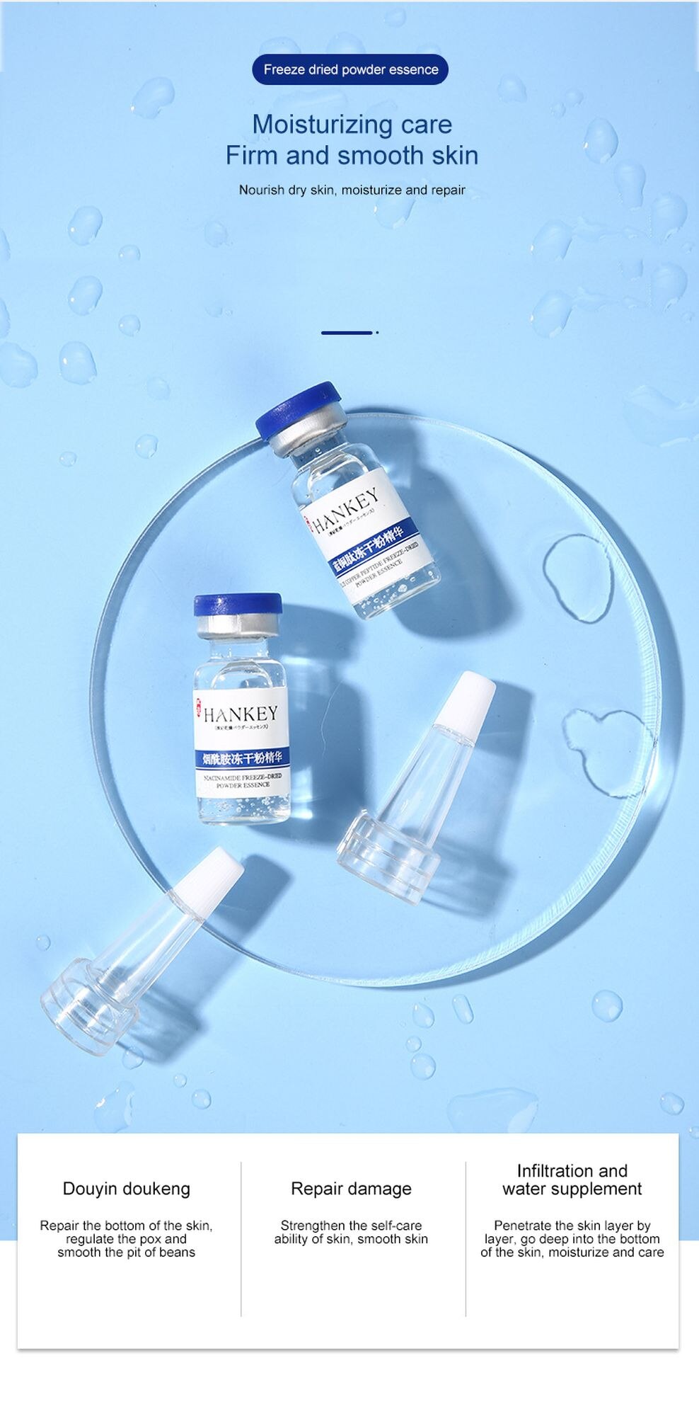 Blue Copper Peptide Lyophilized Powder Face Serum Set Whitening Anti-Wrinkle Lifting Nourishing Shrink Pore Face Serum Skin Care