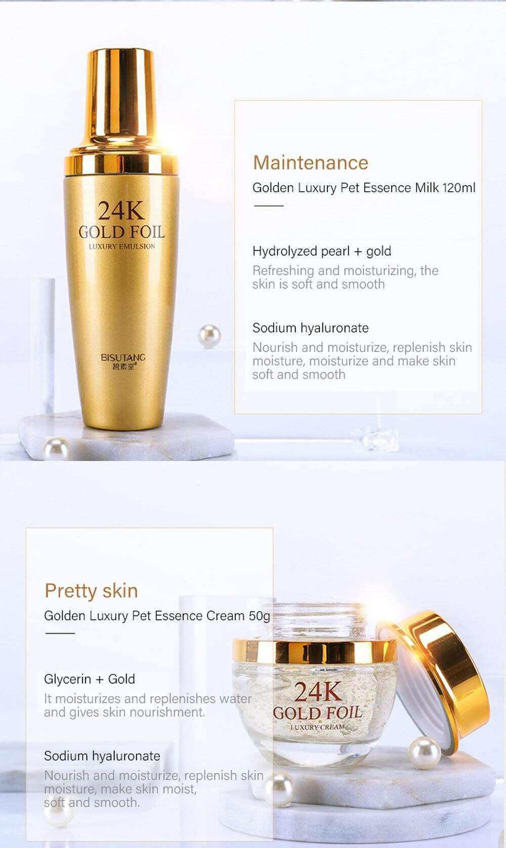 LAIKOU 5PCS 24K Gold Nicotinamide Skin Care Set Repairing Moisturizing Whitening Face Tonic Cream Anti-Aging Face Essence Care LAIKOU 5PCS 24K Gold Nicotinamide Skin Care Set Repairing Moisturizing Whitening Face Tonic Cream Anti-Aging Face Essence Care