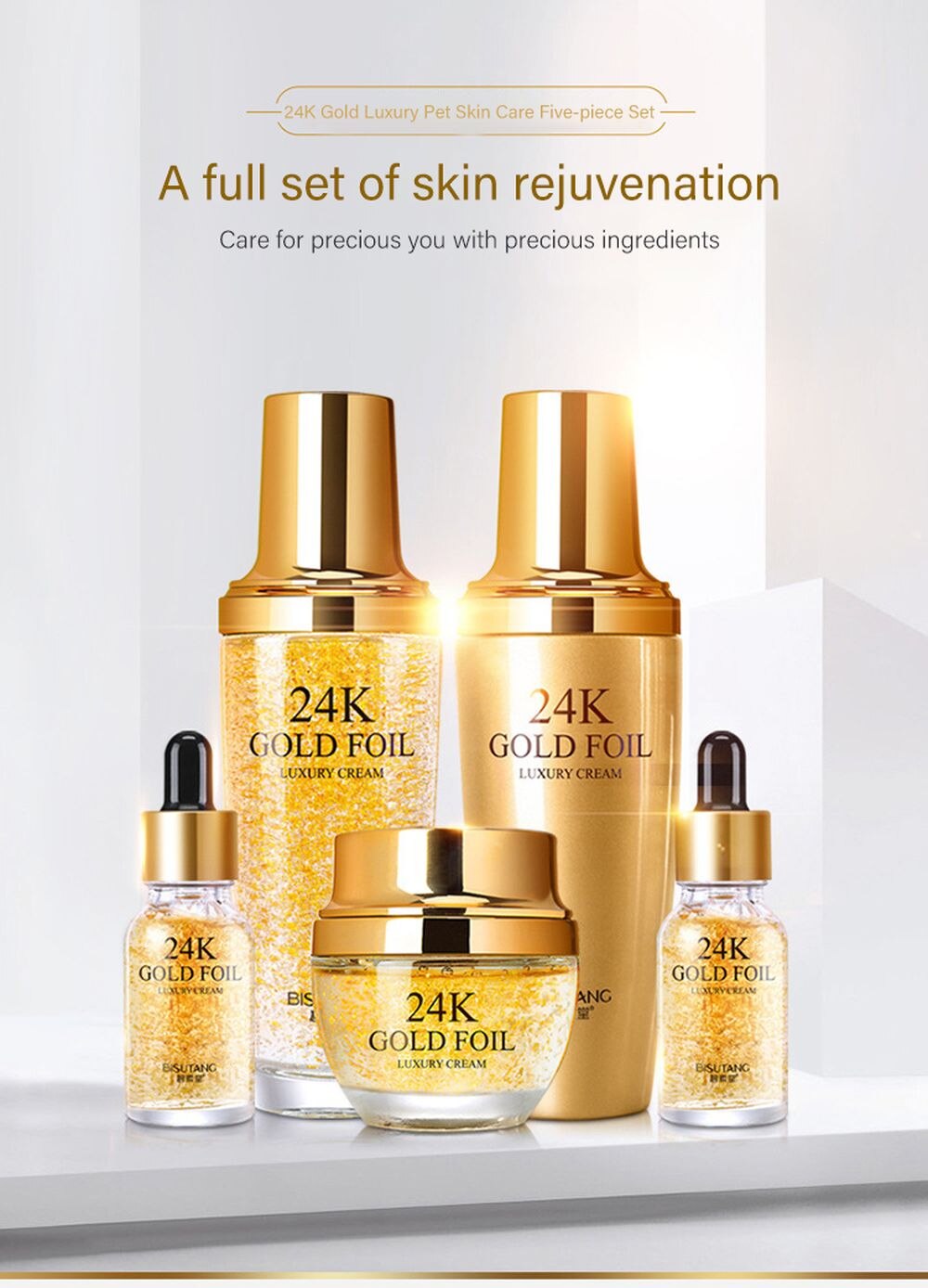 LAIKOU 5PCS 24K Gold Nicotinamide Skin Care Set Repairing Moisturizing Whitening Face Tonic Cream Anti-Aging Face Essence Care LAIKOU 5PCS 24K Gold Nicotinamide Skin Care Set Repairing Moisturizing Whitening Face Tonic Cream Anti-Aging Face Essence Care