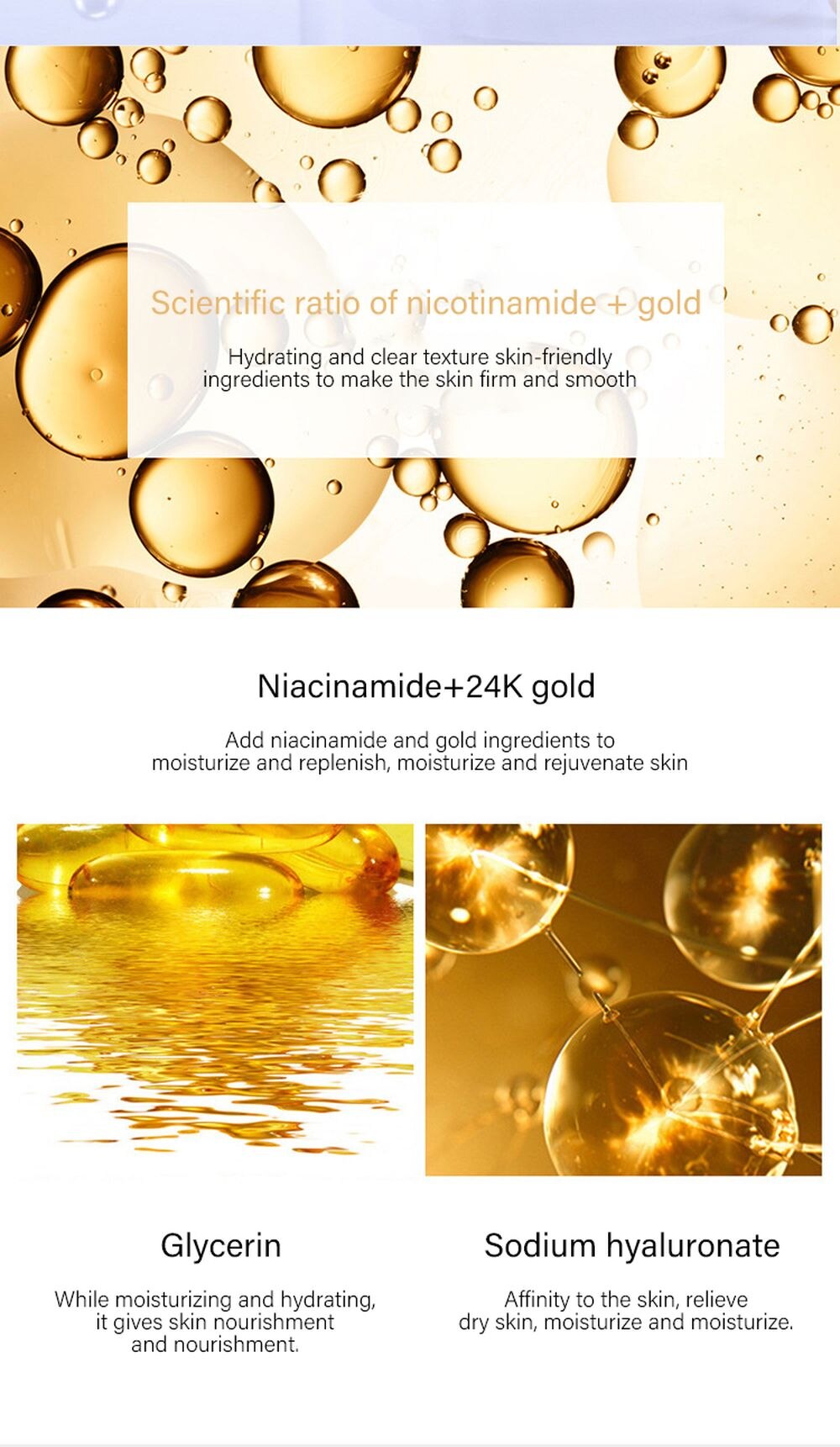 LAIKOU 5PCS 24K Gold Nicotinamide Skin Care Set Repairing Moisturizing Whitening Face Tonic Cream Anti-Aging Face Essence Care LAIKOU 5PCS 24K Gold Nicotinamide Skin Care Set Repairing Moisturizing Whitening Face Tonic Cream Anti-Aging Face Essence Care