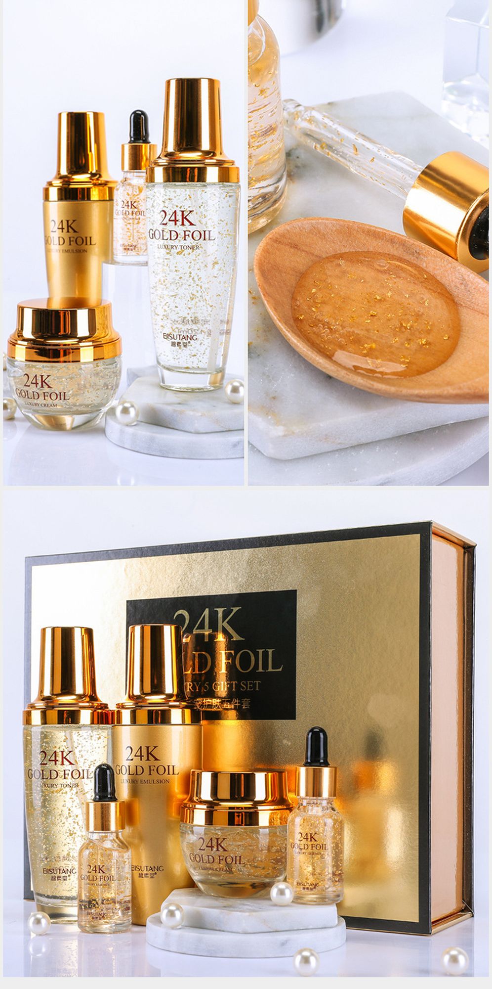 LAIKOU 5PCS 24K Gold Nicotinamide Skin Care Set Repairing Moisturizing Whitening Face Tonic Cream Anti-Aging Face Essence Care LAIKOU 5PCS 24K Gold Nicotinamide Skin Care Set Repairing Moisturizing Whitening Face Tonic Cream Anti-Aging Face Essence Care