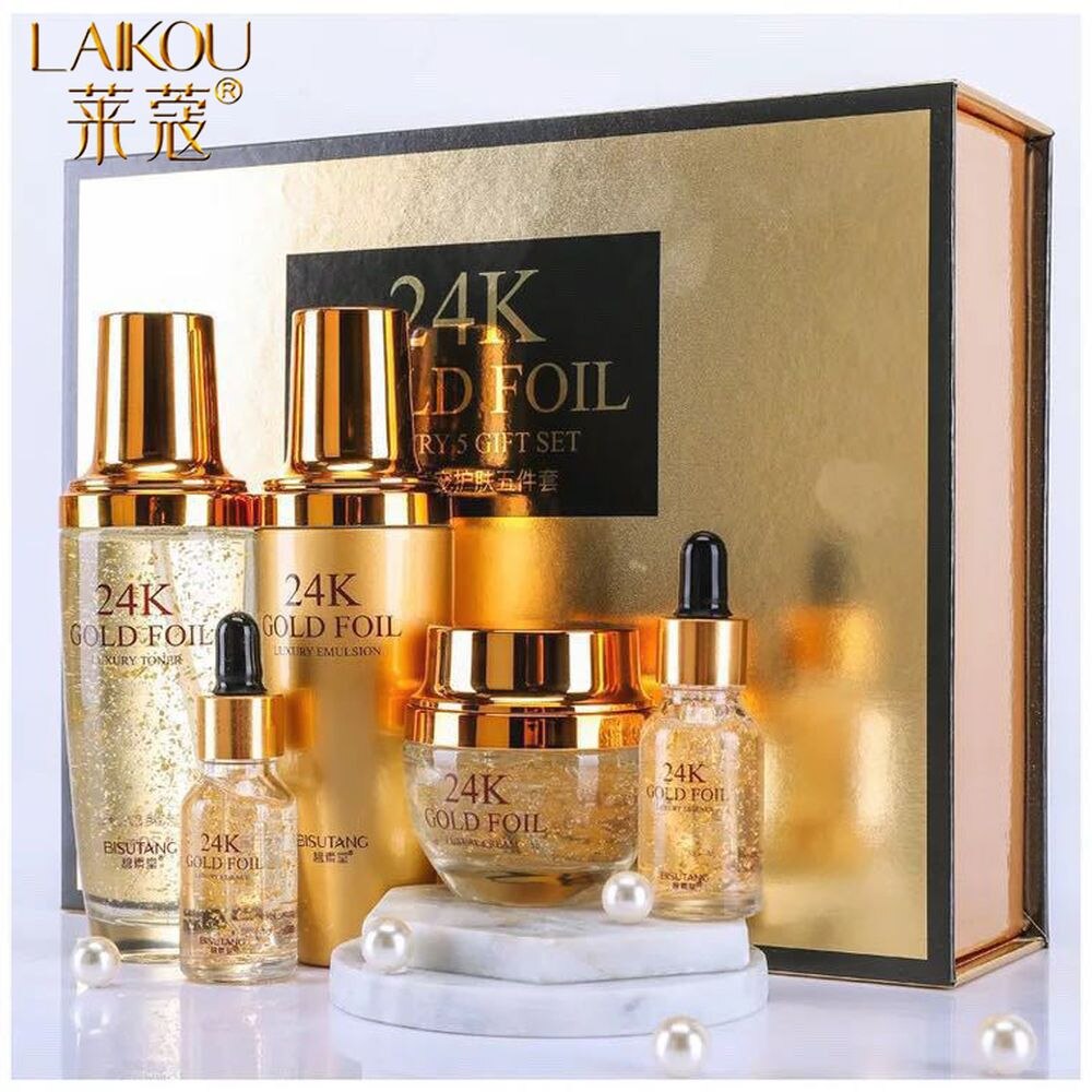 LAIKOU 5PCS 24K Gold Nicotinamide Skin Care Set Repairing Moisturizing Whitening Face Tonic Cream Anti-Aging Face Essence Care LAIKOU 5PCS 24K Gold Nicotinamide Skin Care Set Repairing Moisturizing Whitening Face Tonic Cream Anti-Aging Face Essence Care
